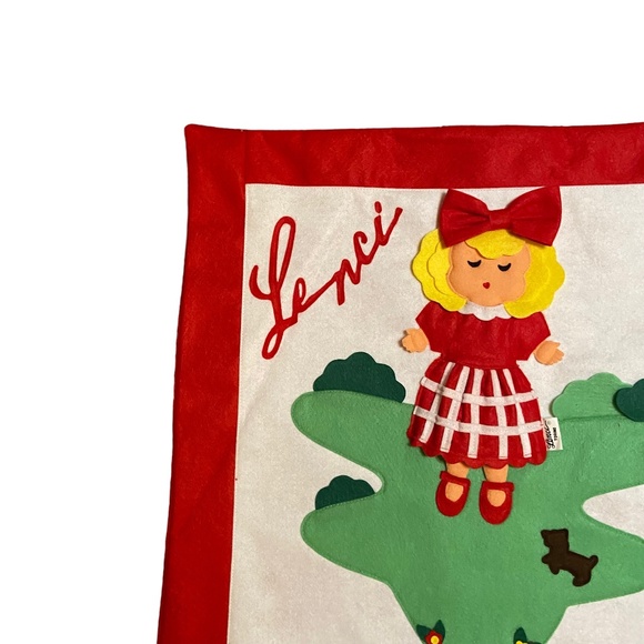 Vintage Lenci Italy Felt Appliqué Pillow Cover Red Girl Design 20”x20” - Picture 5 of 7